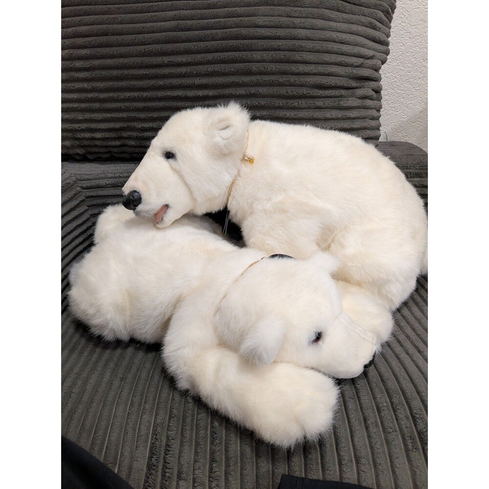 Big vintage 90 Denver Zoo Klondike Snow Polar Bear Plush Set 20" Rare With tag